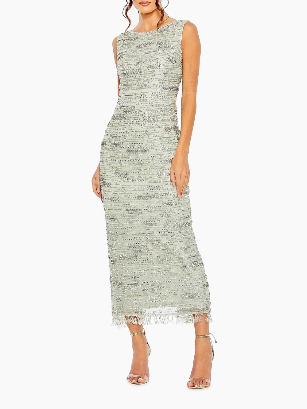 Mac Duggal Crystal & Beaded Fringe Midi-Dress
